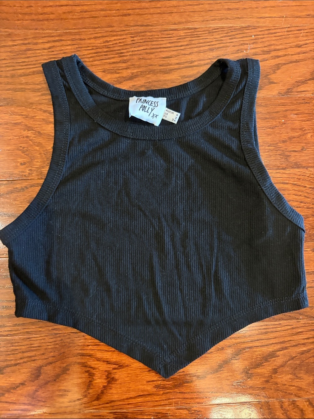 Princess Polly Black Ribbed Pointed Hem Crop Top